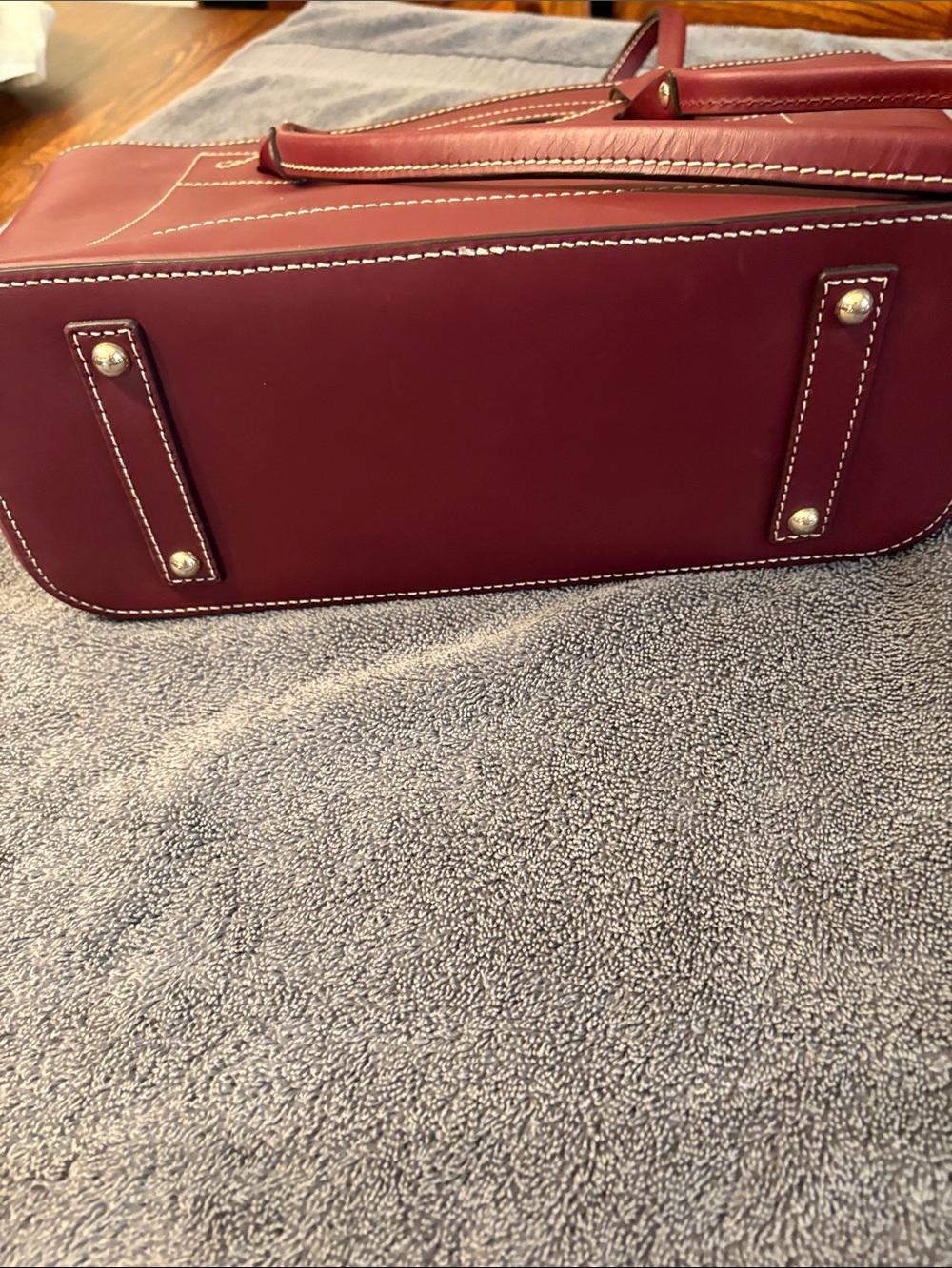 Dooney & Bourke Burgundy Leather Tote with Contrast Stitching - Picture 7 of 7